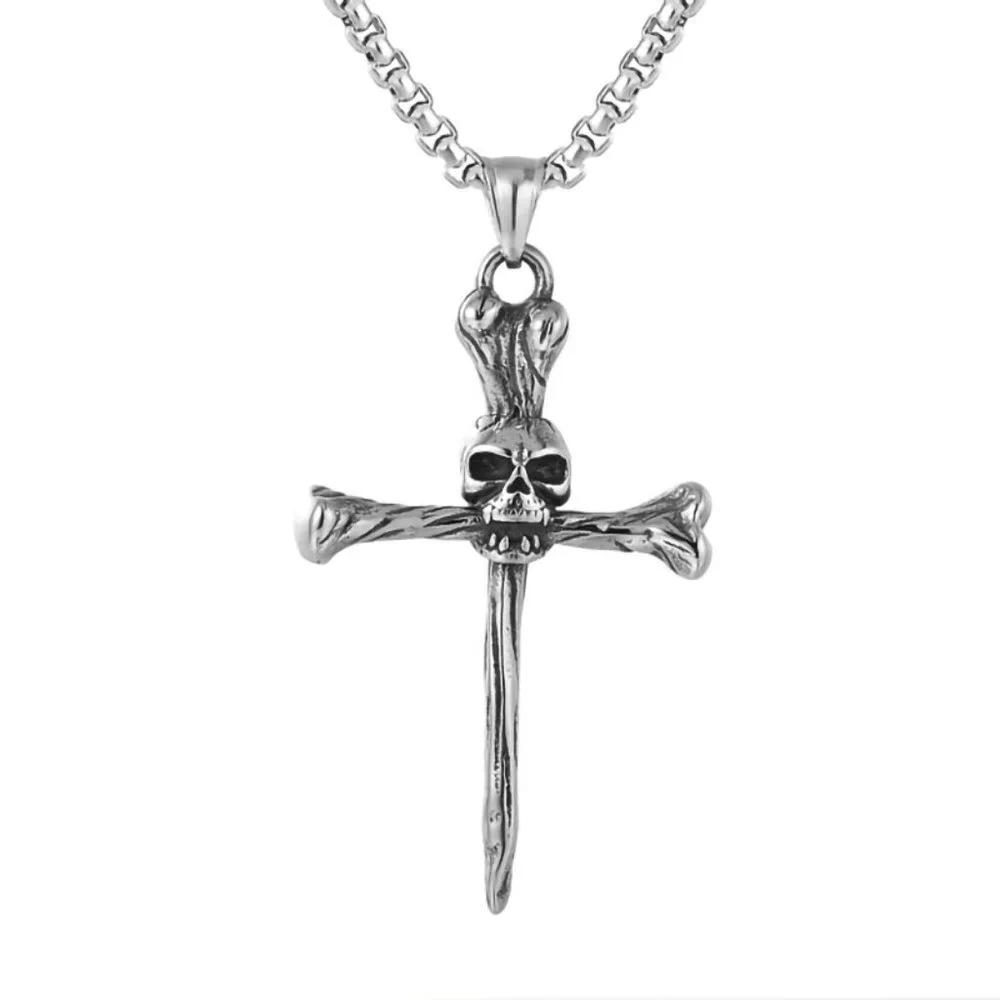 ❤️Style retro cast skull cross Halloween pendant necklace for men,N90201P…